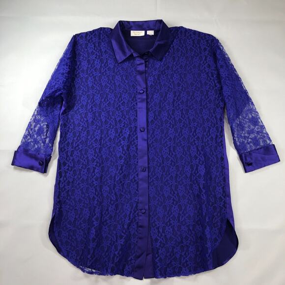 Victorias Secret Satin Lace Nightgown Small Purple Floral Button Up Womens - Picture 10 of 16